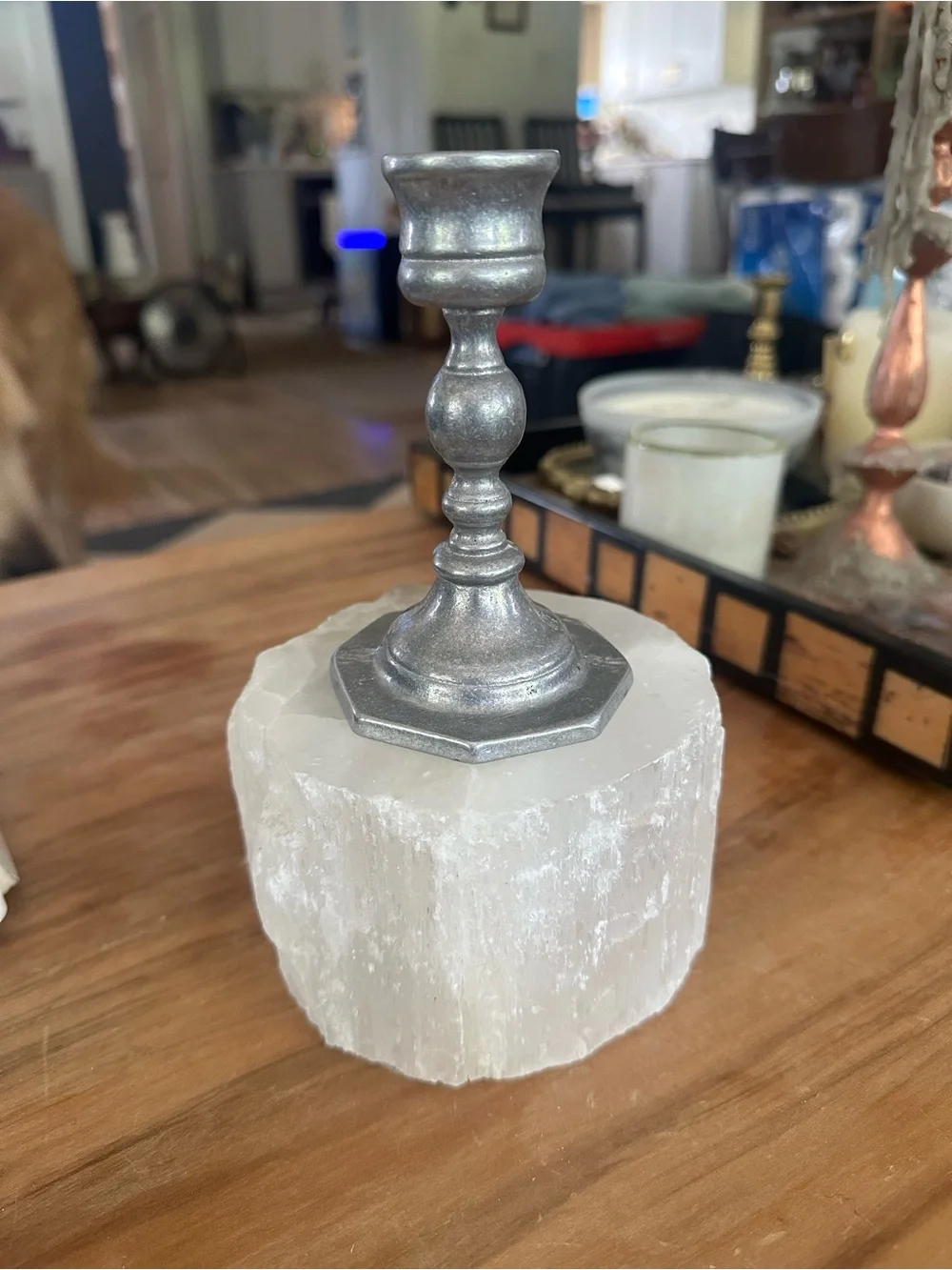 Vintage pewter Candle Holder 4.5”